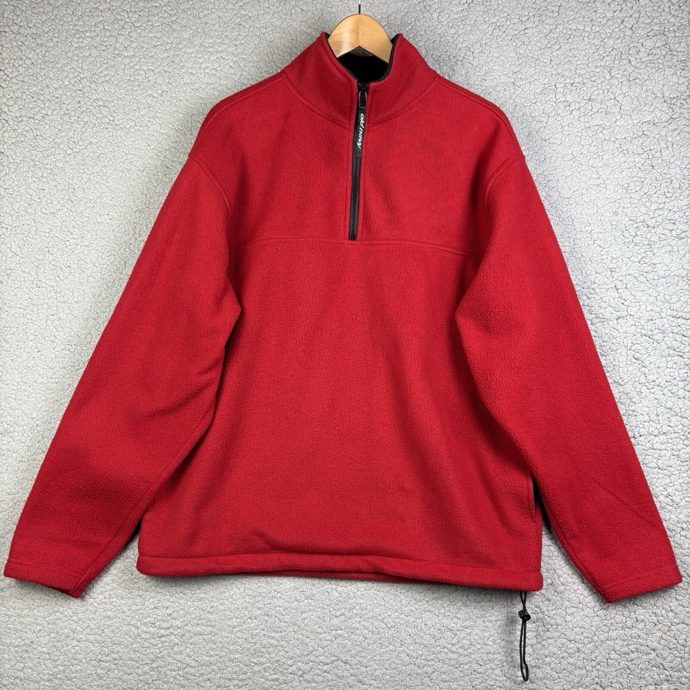 Old Navy Fleece 1/4 Zip Jumper L Red Y2K‎ Embroidered Loose Relaxed Heavy Duty
